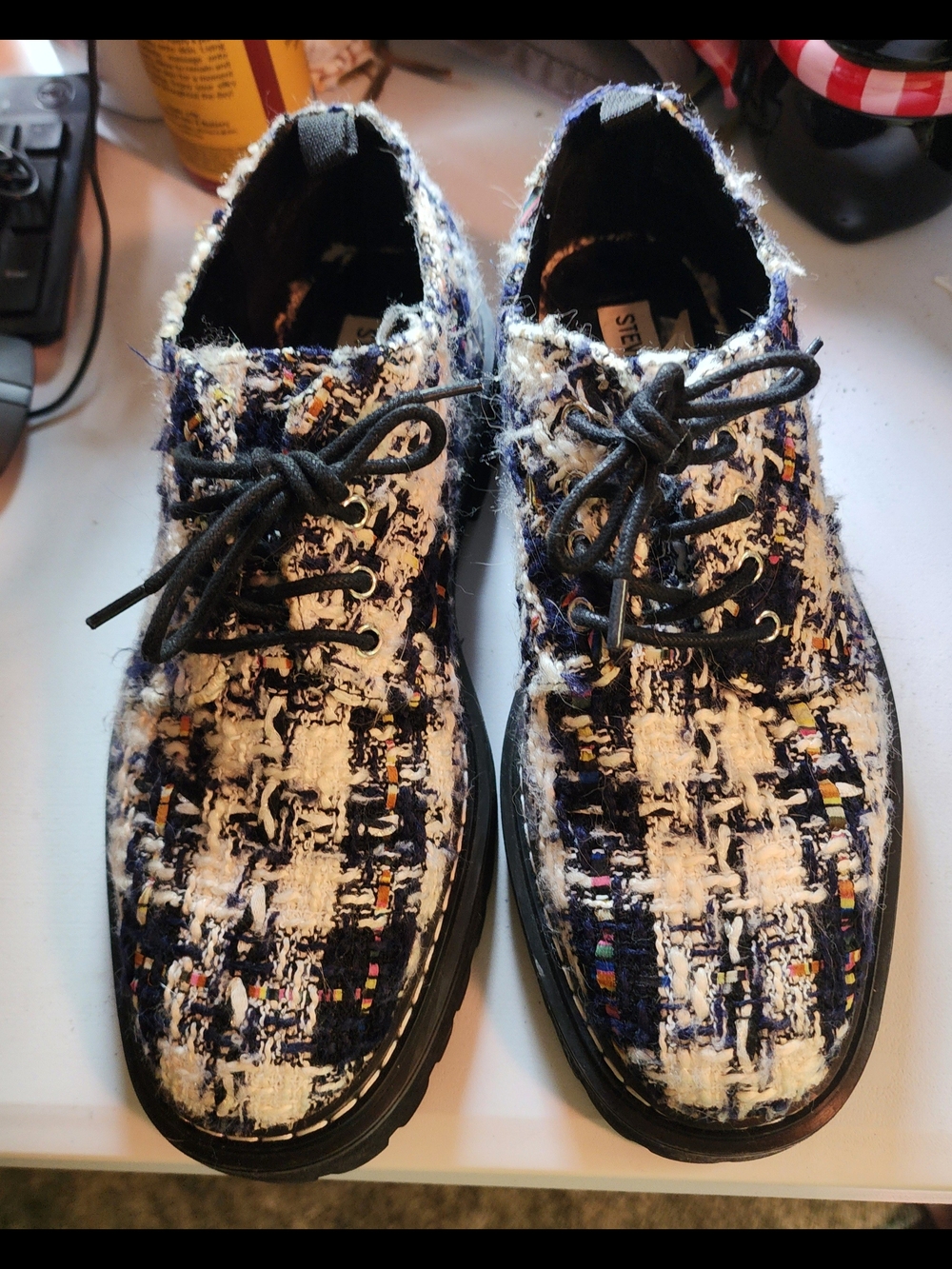 Steve Madden Navy & White Tweed Oxfords